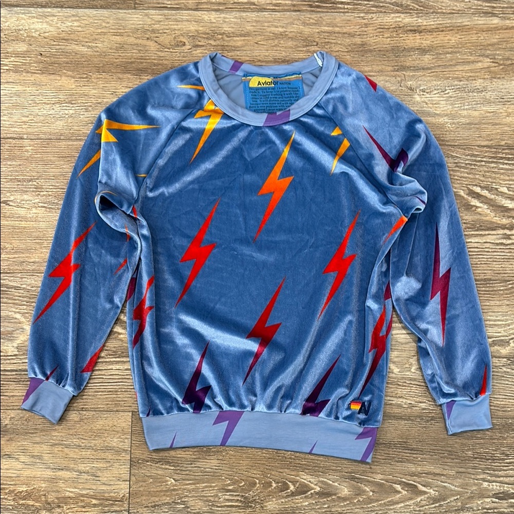 Aviator Nation Blue Velvet Lightning Bolt Sweatshirt